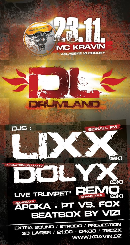 Drumland #6 valašská drumandbassová párty s Lixxem, Dolyx & live trumpet by Remo